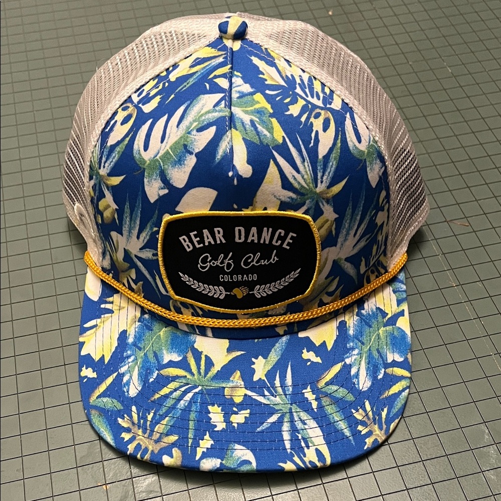 Bear Dance Blue and Yellow Tropical Golf Club Trucker style Hat
